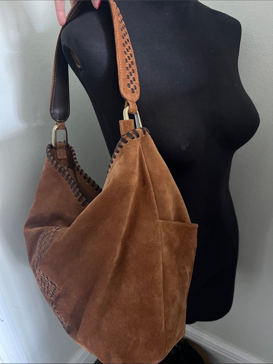 HOBO Handbags - HOBO Harley Suede Bag in Oak Barrel Brown Hand Stitched Whipstitch w hidepocket